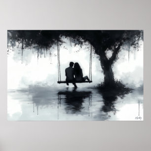 Poster Couple romantique au balançoire sous l'arbre