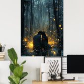 Poster Couple romantique en forêt avec lucioles (Bureau à domicile)
