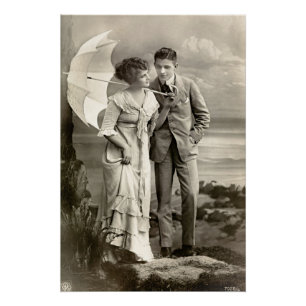 Poster Couple romantique vintage avec parasol