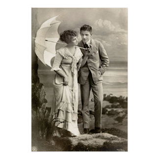 Poster Couple romantique vintage avec parasol