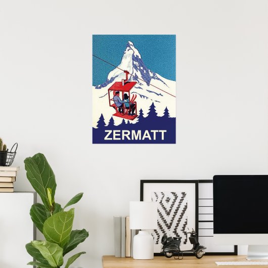Poster Couple sur un remonte-pente à Zermatt, voyage vint (Bureau à domicile)