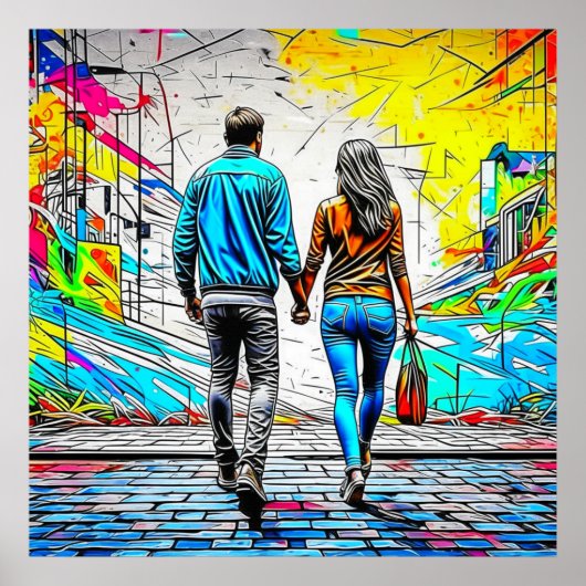 Poster Couple tenant les mains Urban Graffiti Art (Devant)