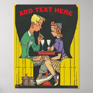 Poster Couple vintage avec soda