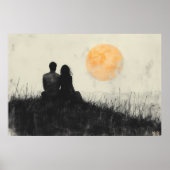 Poster Couple Watching Sunset in Black and White Art (Devant)