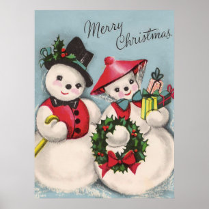 Poster Couples avec du charme de bonhommes de neige