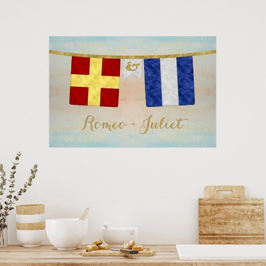 Poster Couples d'aquarelle Monogramme Signal maritime Dra (Cuisine)