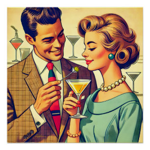 Poster Couples de fête cocktail du milieu du siècle - Ten
