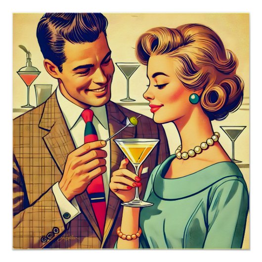 Poster Couples de fête cocktail du milieu du siècle - Ten (Devant)