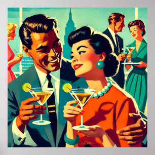 Poster Couples de Fête de Cocktail de la Mi-Siècle - Mi A