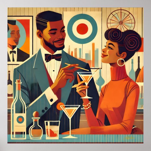 Poster Couples de Fête de Cocktail de Milieu de Siècle - (Devant)