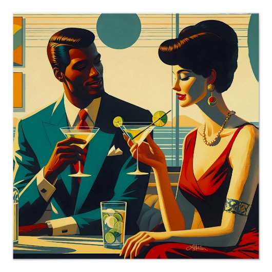 Poster Couples de Fête de Cocktail de Milieu de Siècle - (Devant)