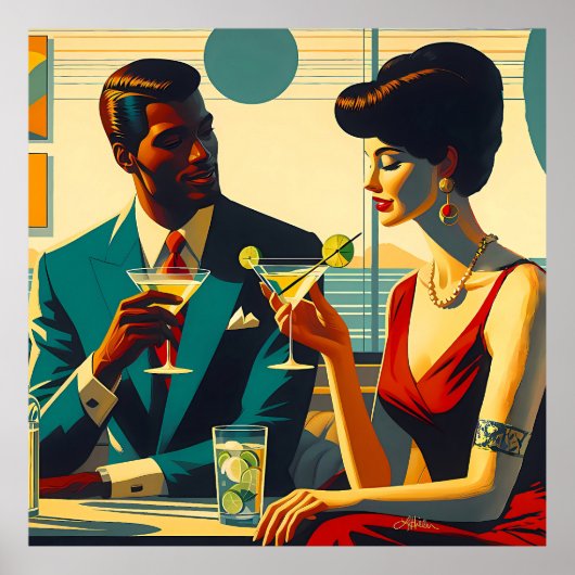 Poster Couples de la fête cocktail du milieu du siècle - (Devant)
