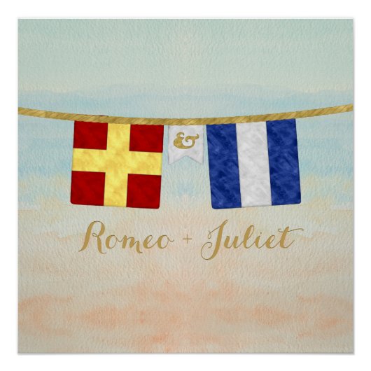 Poster Couples Monogramme Signal Maritime Drapeaux Aquare (Devant)
