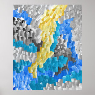 Poster Coups de pinceau abstraits en jaune, bleu et gris