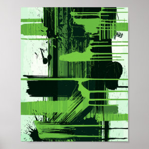 Poster Coups de pinceau verts et noirs sur fond blanc