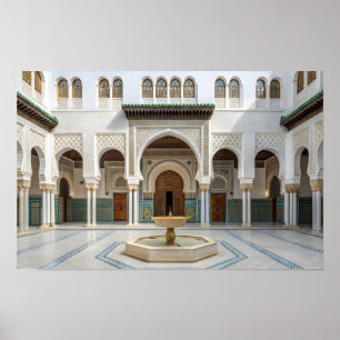 Poster Cour de palais marocain avec fontaine