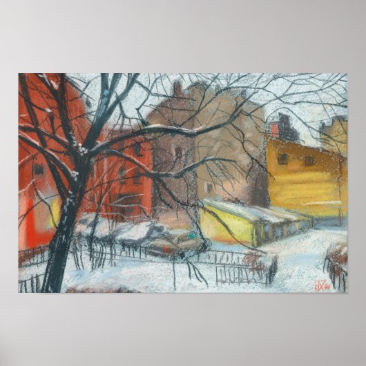Poster Cour d'hiver Paysage Peinture Pastel Art (Devant)
