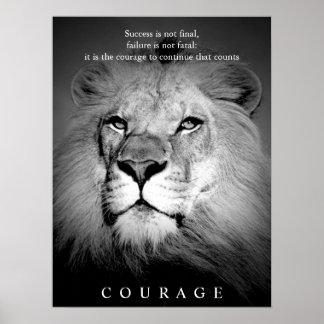Poster Courage motivationnel du lion noir et blanc