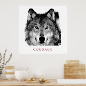 Poster Courage motivationnel noir et blanc Wolf (Cuisine)