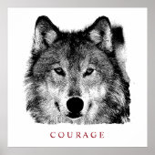 Poster Courage motivationnel noir et blanc Wolf (Devant)