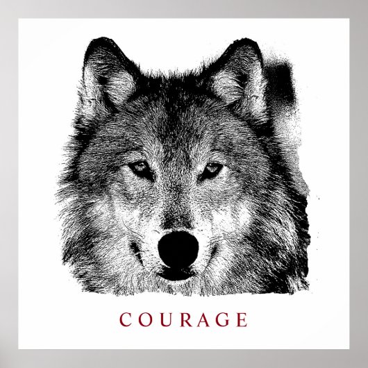 Poster Courage motivationnel noir et blanc Wolf (Devant)