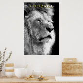 Poster Courage Motivationnel tendance Lion noir & blanc (Cuisine)