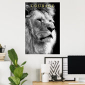 Poster Courage Motivationnel tendance Lion noir & blanc (Bureau à domicile)