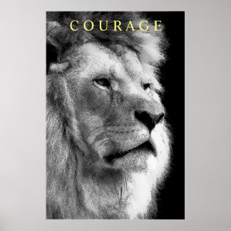 Poster Courage Motivationnel tendance Lion noir & blanc