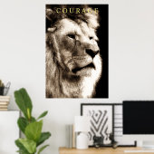 Poster Courage Motivationnel tendance Lion Sepia Brown (Bureau à domicile)