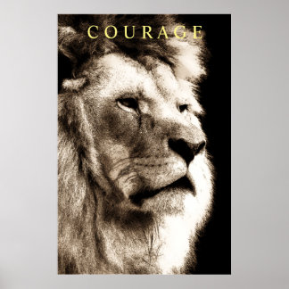 Poster Courage Motivationnel tendance Lion Sepia Brown