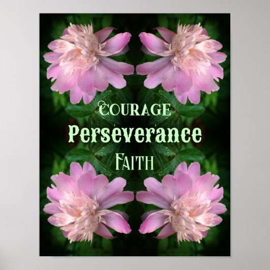 Poster Courage Peony Flower Inspirational Abstrait (Devant)