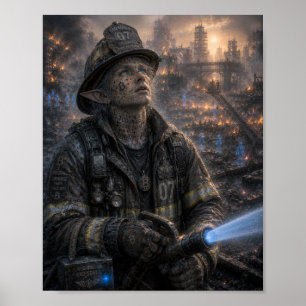 Poster Courage / Pompier / Quartier en Feu