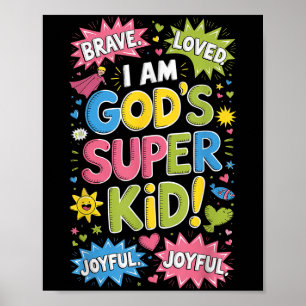 Poster Courageux amour Dieu Super Enfant Foi chrétienne A