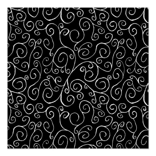 Poster Courbes de défilement blanches sur noir (Devant)