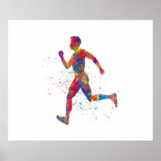 Poster Coureur athlète à l'aquarelle (Devant)