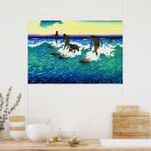 Poster Coureurs de surf de peinture Honolulu (Cuisine)
