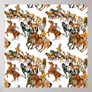 Poster Courir des chevaux sans couture motif. Cowboy amér