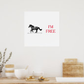 Poster Courir le cheval noir blanc Je suis libre (Cuisine)