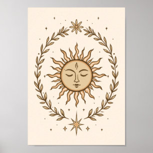 Poster Couronne botanique de visage solaire Litha Art cél