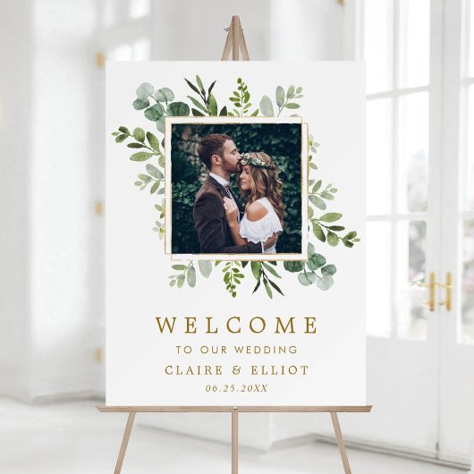 Poster Couronne de bienvenue de mariage de photo de vert 