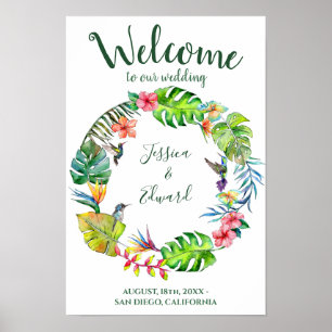 Poster Couronne de bienvenue de mariage tropical coloré