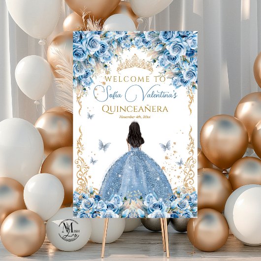 Poster Couronne de conte de fée or et bleu bébé de robe d