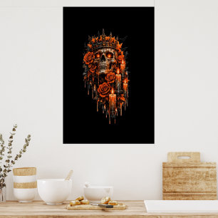 Poster Couronne de crâne gothique Halloween Roses Sombres