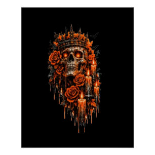 Poster Couronne de crâne gothique Halloween Roses Sombres