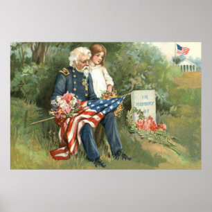 Poster Couronne de drapeau américain Cimetière Pierre tom