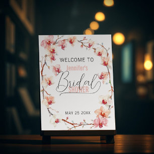 Poster Couronne de Fête des mariées d'orchidées rose et b