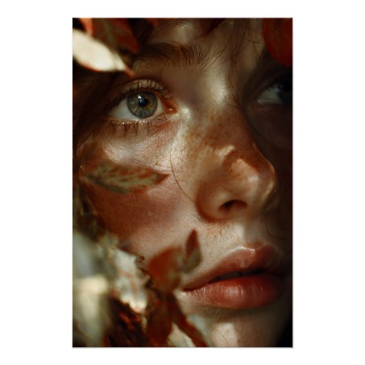 Poster Couronne de feuilles d'automne sur un portrait con (Devant)