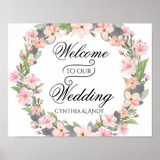 Poster Couronne de fleurs Bienvenue sur notre panneau de  (Devant)