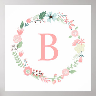 Poster Couronne de fleurs délicate avec monogramme