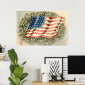 Poster Couronne de fleurs du drapeau américain Memorial D (Bureau à domicile)